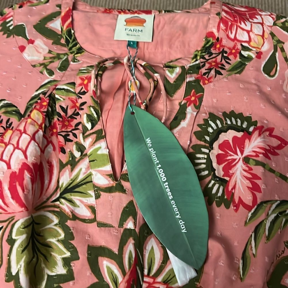 NWT Farm Rio floral cotton pink dress L - Picture 7 of 8